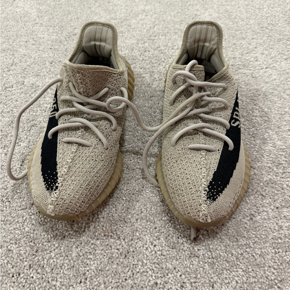 Yeezy Cream Black Athletic Shoes with Knitted Upper